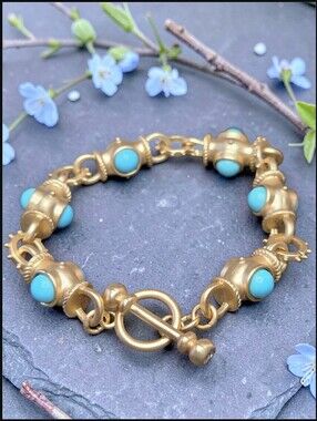 Matte Gold Byzantine Revival Turquoise Cabochon Toggle Necklace